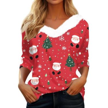 Imagem de Suéteres de Natal para mulheres COTECRAM Trendy 3/4 Manga Vermelha