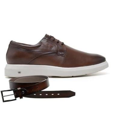 Imagem de Sapato Jota Pe Casual Marrom Em Couro Enigma + Cinto 90750-Masculino