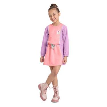 Imagem de Vestido Infantil Moletom Manga Longa Quimby, Rosa, 4