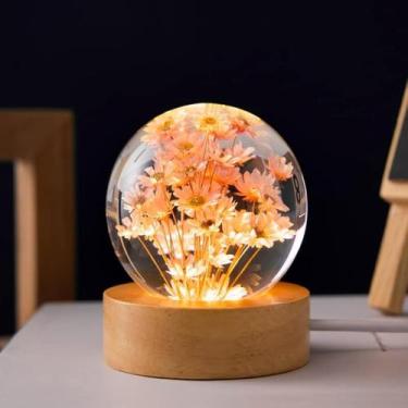 Imagem de Bola de cristal Night Light MARZIUS Flower com base de madeira