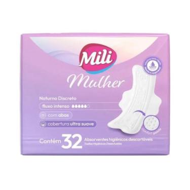 Imagem de Absorvente Mili Mulher Noturno Discreto Com Abas - Embalagem com 32 Un