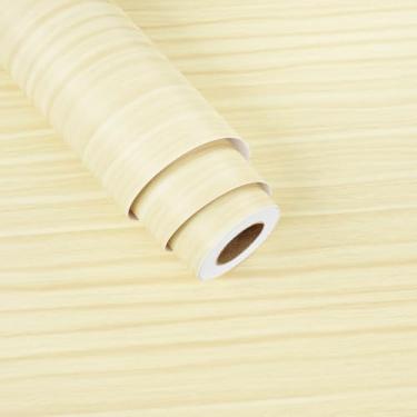 Imagem de Wallderful Papel de contato de madeira amarelo claro para bancadas papel de parede de madeira natural descasque e cole papel de embrulho de madeira removível para armários de cozinha realce paredes
