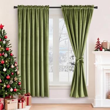 Imagem de JIUZHEN Cortinas De Veludo Verde Musgo 182 Cm - Grossas Para Janela, Proteção Privacidade, Escurecimento Ambiente, Quarto/Sala Estar, Conjunto 2 Com Amarras, L132 X C182