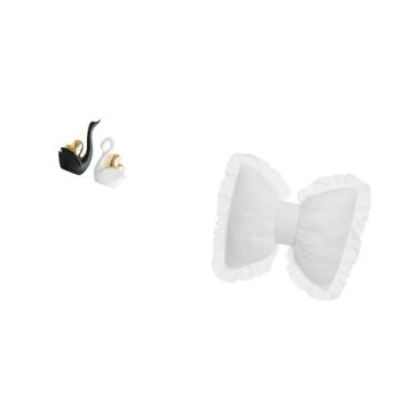 Imagem de Fenteer Estatuetas Elegantes de Casal de Cisnes com Detalhes em Laço, Decoração Moderna para Casa, Almofada de Sofá Confortável, Enfeite de Cabeceira para Sal