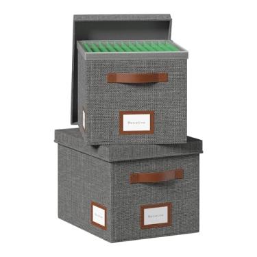 Imagem de Caixa de arquivo para pendurar, caixa organizadora de arquivos com tampa, pastas de arquivo decorativas, organizador de tamanho carta com trilho deslizante de plástico integrado de uma peça (cinza