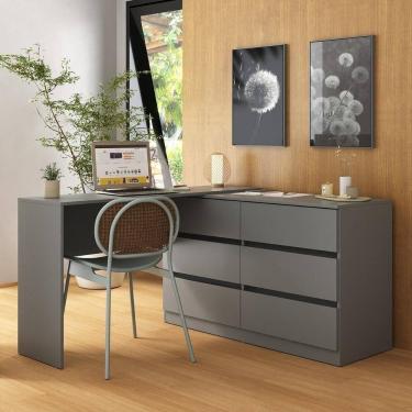 Imagem de Escrivaninha Em L 120cm Com 6 Gavetas Multimóveis Mp6030 Grafite