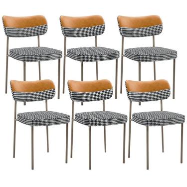 Imagem de Kit 06 Cadeiras Decorativa Para Sala De Jantar Melina Base Arena L02 Faixa Couríssimo Whisky Pied Poule