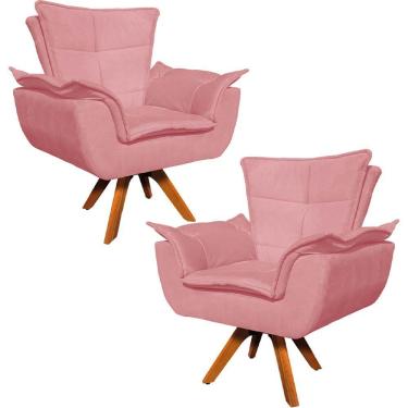 Imagem de Kit 2 Poltronas Decorativas Base Giratória Em Madeira Charger Suede Rosê G19 - Gran Belo