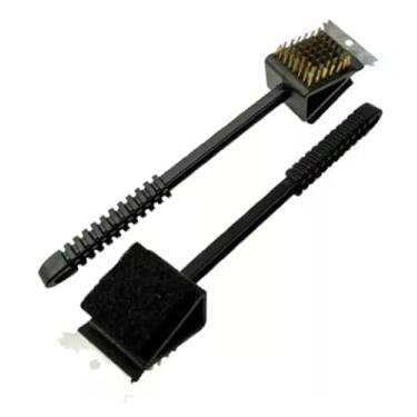 Imagem de Escova de Limpeza 3 em 1 para Grelha e Churrasqueira, Aço Inoxidável com Esponja Integrada, Preta, Multiuso para Churrasqueira e Fogão