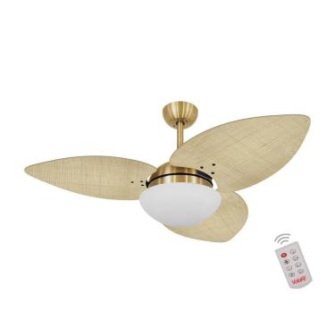 Imagem de Ventilador De Teto Dormamu Dourado 3 Pás Palmae Natural 220V Com Controle