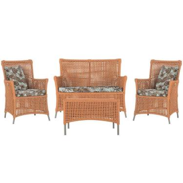 Imagem de Jogo Sofá E 2 Poltronas E Mesa Igapó Fendi E6 Trama Original Terra Cota