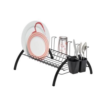 Imagem de Escorredor de Louça Preto 12 Pratos 05 Copos Porta Talher Plástico Cozinha Secador