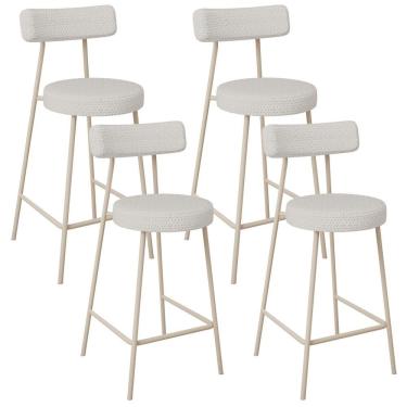 Imagem de Kit 04 Banquetas Baixa Cozinha Sala Jantar Bancada Milão Arena L02 Bouclê Cru - Lyam Decor