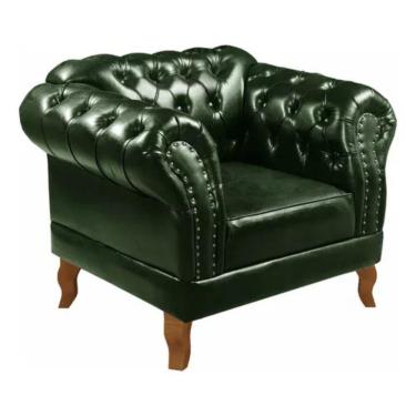 Imagem de Poltrona Chesterfield Dom Pedro Vintage Retrô Capitonê Couro Verde