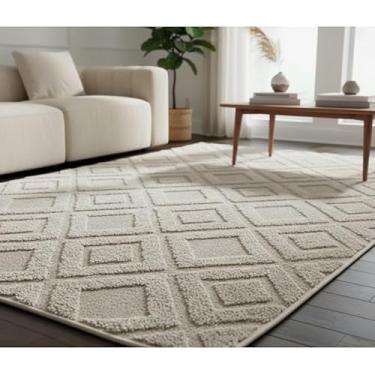 Imagem de Tapete Sala sem pelo geométrico pelo baixo 2,00x1,40 facil de limpar(Jacquard Bege)