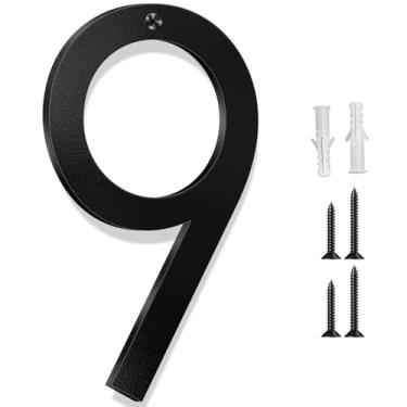 Imagem de Friendship Números de casa modernos de 30,5 cm para fora revestidos a ouro com números de endereço de metal flutuante placas para caixa de correio e placa residencial, preto (9)