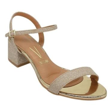 Imagem de Sandália Vizzano Feminina Dourada Salto Bloco Fivela, Dourado, 37