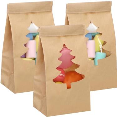 Imagem de Harloon 48 sacos pequenos de confeitaria de Natal com janela de 9 x 5 x 16 cm de papel kraft de Natal para padaria, biscoitos, grãos de café, doces, lanche
