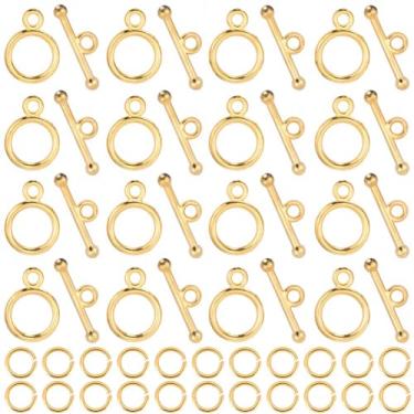 Imagem de SOFPLATE 1 caixa com 60 conjuntos de fechos redondos de ouro com anéis de liga metálica a granel OT End T Bar Encerramento Conectores de joias para fabricação de joias, pulseira, colar, bricolage