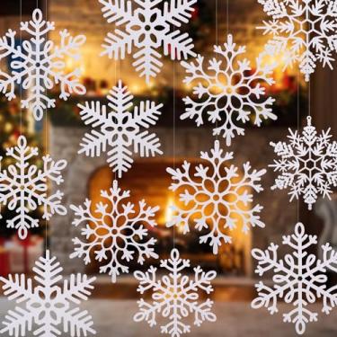 Imagem de Knitgrip 24 peças de enfeites grandes de floco de neve para decoração de árvore de Natal, 25 em 30 cm em glitter, flocos de neve pendurados com cordão para árvore de Natal, janela, guirlanda