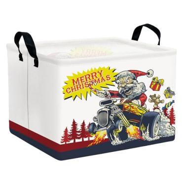 Imagem de BOOHIT Cestas vazias grandes para presentes de Natal para crianças, dobrável, com alça (Monster Truck Papai Noel)