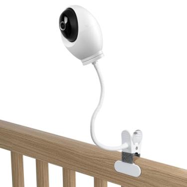 Imagem de HOLACA Suporte de clipe para câmera de segurança interna Tapo 4K Pan/Tilt, suporte para monitor de câmera Tapo Dog Baby para pilares de berçário de berço (branco) (braçadeira)