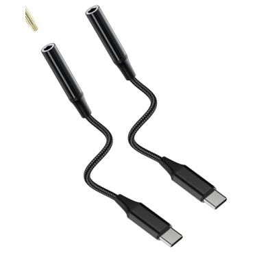 Imagem de Adaptador de áudio USB C para 3,5 mm (pacote com 2) DAC Fone de ouvido com fio conector auxiliar dongle fêmea para Apple para iPhone 17 16 15 Pro Max Port Microfone divisor compatível com Samsung S25