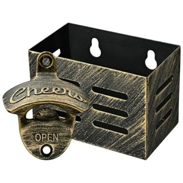 Imagem de Luwanburg Abridor de garrafa de refrigerante vintage Cheers com aço inoxidável pequeno suporte de tampa de bronze para drenagem, montado na parede na garagem Kithch