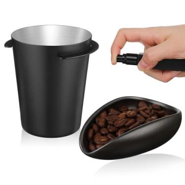 Imagem de Yiyiring Kit compatível com garrafa de spray e copo dosador de aço inoxidável em grão de café, conjunto de ferramentas de barista 3 em 1 - antiestático, serve para a maioria dos moedores e filtros de