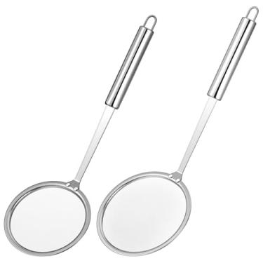 Imagem de KFHENSOMR 2 colheres de escumadeira de gordura, concha de filtro de alimentos de malha fina de aço inoxidável com cabo longo, escumadeira quente para cozinha, filtro de óleo de cozinha, molho de graxa