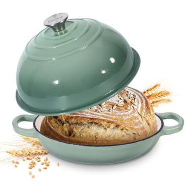Imagem de Davivy Forno holandês esmaltado de 5,5 qt para assar pão de fermento com tampa, forma redonda de ferro fundido de 25 cm com tampa, forno holandês de fermento de ferro fundido - verde sal marinho