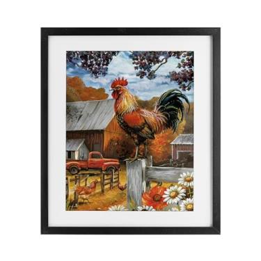 Imagem de Stupell Industries Impressão emoldurada preta de galo empoleirado outonal sob vidro, design de Ed Wargo, 40,6 x 33,5 cm