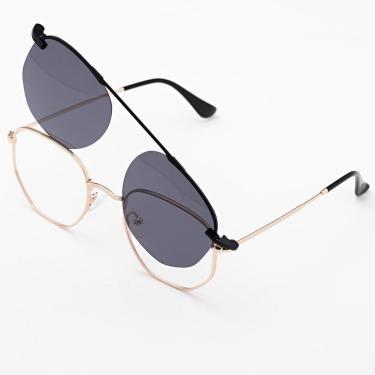 Imagem de Óculos Clipon Sol Armação Feminina Grau Metal 2 em 1/ Hexagonal 3041- Óculos Sunrise-Feminino