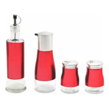 Imagem de Galheteiro De Vidro E Saleiros Com Aço Inox 4 Peças