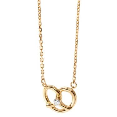 Imagem de Colar gargantilha de ouro feminino, banhado a ouro 18K prata esterlina S925 com pingente de pretzel de zircão transparente, ajustável 45 cm