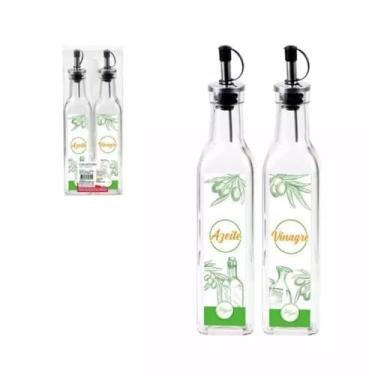 Imagem de Kit Galheteiro Dosador 2 PÇAS Vidro 500ml Porta Azeite Vinagre Utensílios De Cozinha