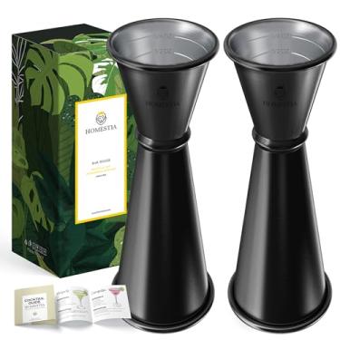 Imagem de Homestia Pacote com 2 jigger japonês para barman, copo medidor de coquetel duplo 304 jigger de aço inoxidável 57 g 28 g com medidas internas para barman, suprimentos de bar (preto)