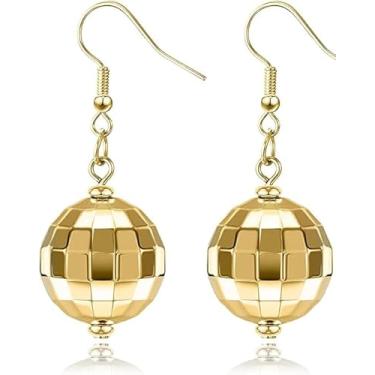 Imagem de Brincos de bola de discoteca para mulheres, brincos espelhados de ouro para roupas dos anos 70, acessórios de bijuteria de fantasia de Halloween, festa de dança