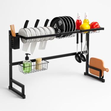 Imagem de Escorredor de Louças Suspenso, 85cm, Preto Fosco, Organizador Multifuncional para Cozinha