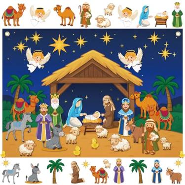 Imagem de Renbuzhu Conjunto de histórias de presépio de Natal mais 33 ornamentos para pendurar na parede para escola dominical, presentes de Natal