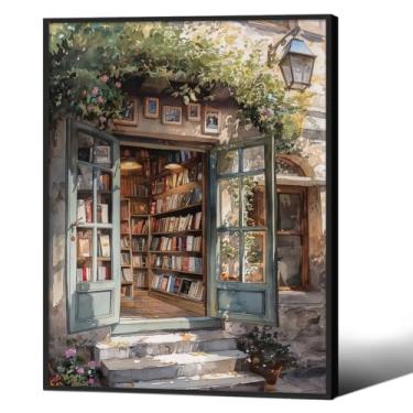 Imagem de Old Antique Library Poster Book Store Reading Canvas Wall Art 30,5 x 40,6 cm Preto emoldurado vintage estudioso pinturas botânicas impressões estéticas galeria livraria decoração de parede
