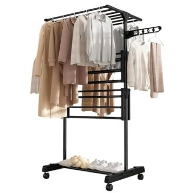 Imagem de Hhsdyl Estendal de Roupa de 4 Níveis, Varão para Secar Roupa, Secador de Roupa em Aço Carbono, Estrutura para Pendurar Roupa em Casa e ao Ar Livre, Preto