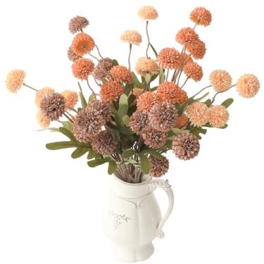 Imagem de Floroom 9 peças de flores artificiais para mães de seda sintética com mistura de laranja queimada, pequenos crisântemos falsos a granel com hastes para centros de mesa de casamento, arranjos florais e