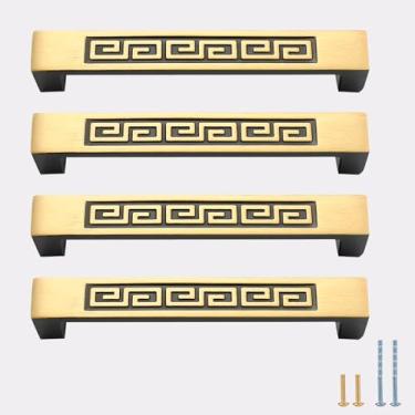 Imagem de Evionlin 9,6 cm 4 peças puxadores quadrados de cobre estilo chinês para armário e guarda-roupa, puxadores de gaveta pequenos