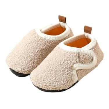Imagem de Pantufas infantis para meninos e meninas com sola de borracha antiderrapante para caminhada em ambientes internos/externos, Bege, 8-9 Toddler