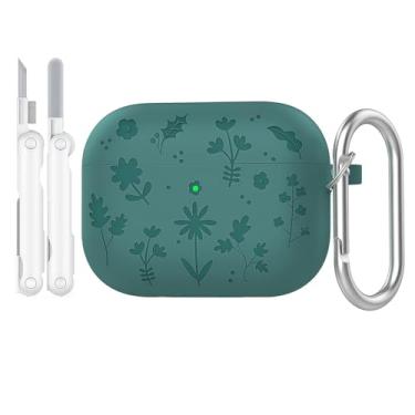 Imagem de Rertnocnf Capa compatível com AirPods 4, linda capa de flor gravada compatível com AirPod 4 2024, capa protetora à prova de choque com mosquetão e kit de limpeza de silicone macio