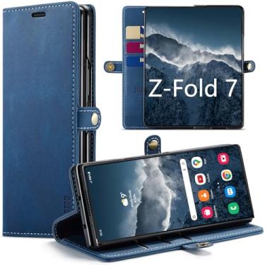 Imagem de Capa carteira para Samsung Galaxy Z Fold 7 com bloqueio RFID, suporte para cartão magnético, capa flip de couro para Samsung Galaxy Z Fold 7 5G (azul)