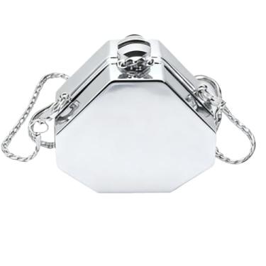 Imagem de Bolsa de Mão Pequena de Acrílico Espelhado, Poligonal, Inclui Espelho(Prata)