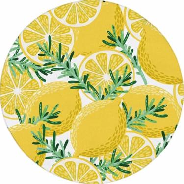 Imagem de FUYEUN Tapete redondo de limão, tapetes circulares amarelos para quarto, dormitório, sala de estar, limoeiro, tapete, capacho, 180 x 180 cm