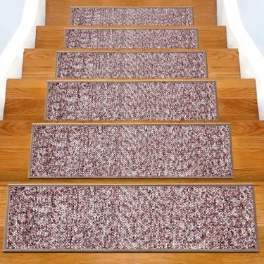 Imagem de Tapete antiderrapante para escadas, 7 peças, 20,3 cm x 76,2 cm para degraus de madeira internos, suporte adesivo reutilizável lavável, tapetes de segurança adequados para animais de estimação para